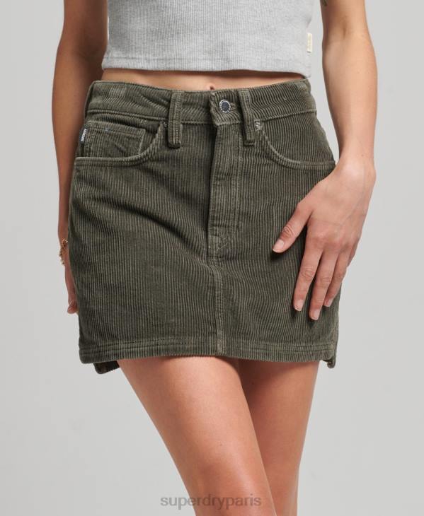 Superdry femmes minijupe en velours côtelé D64Z6634 vêtements kaki