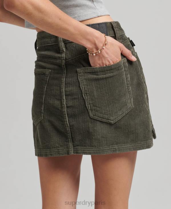 Superdry femmes minijupe en velours côtelé D64Z6634 vêtements kaki