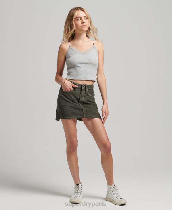 Superdry femmes minijupe en velours côtelé D64Z6634 vêtements kaki