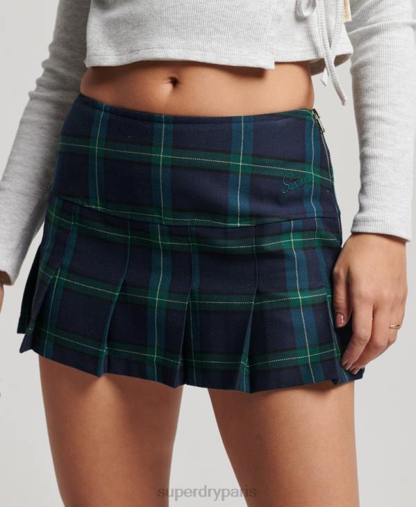 Superdry femmes minijupe plissée à carreaux D64Z4136 vêtements marine