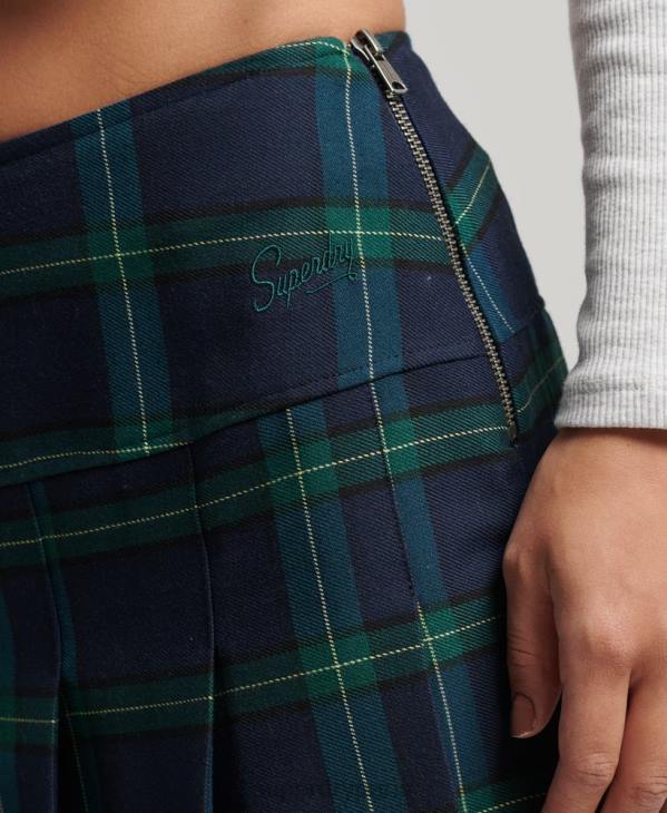 Superdry femmes minijupe plissée à carreaux D64Z4136 vêtements marine