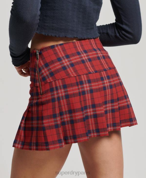 Superdry femmes minijupe plissée à carreaux D64Z4141 vêtements rouge