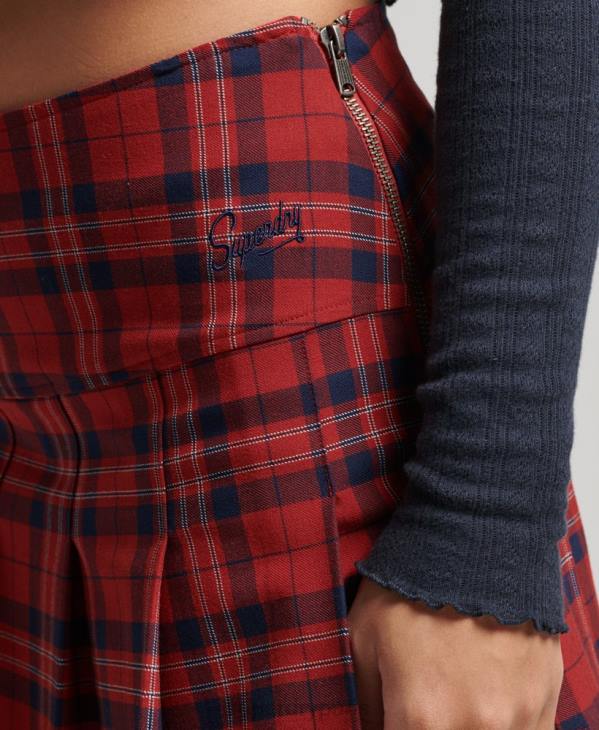 Superdry femmes minijupe plissée à carreaux D64Z4141 vêtements rouge