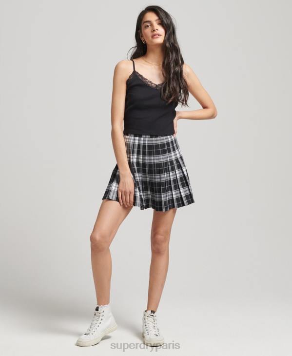 Superdry femmes minijupe plissée à carreaux D64Z4151 vêtements noir