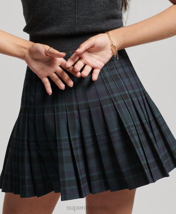 Superdry femmes minijupe plissée à carreaux D64Z4156 vêtements marine