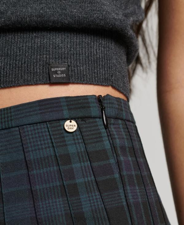 Superdry femmes minijupe plissée à carreaux D64Z4156 vêtements marine