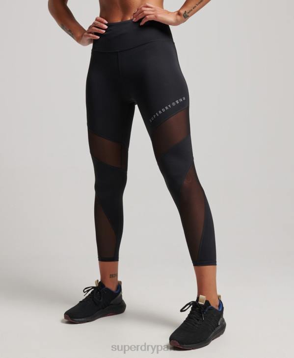 Superdry femmes legging d'entraînement en maille 7/8 D64Z4080 vêtements noir