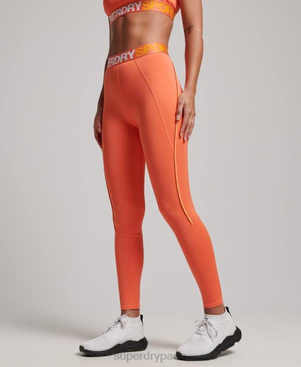 Superdry femmes leggings serrés élastiques de marque train D64Z4062 vêtements orange