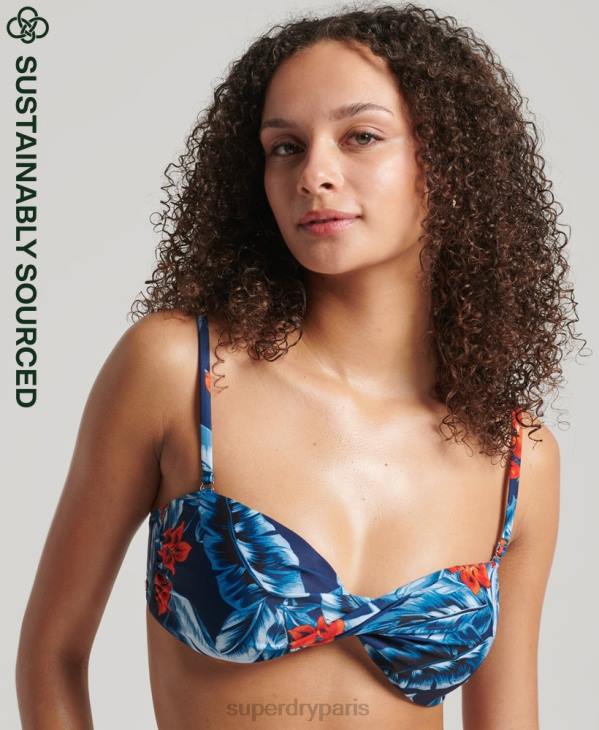 Superdry femmes haut de bikini bandeau torsadé vintage D64Z6522 vêtements bleu foncé