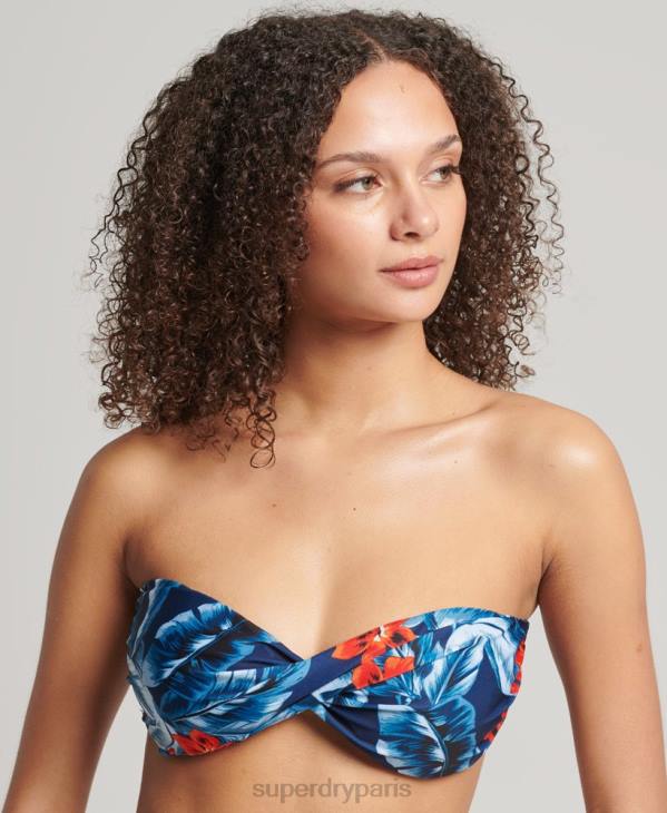 Superdry femmes haut de bikini bandeau torsadé vintage D64Z6522 vêtements bleu foncé