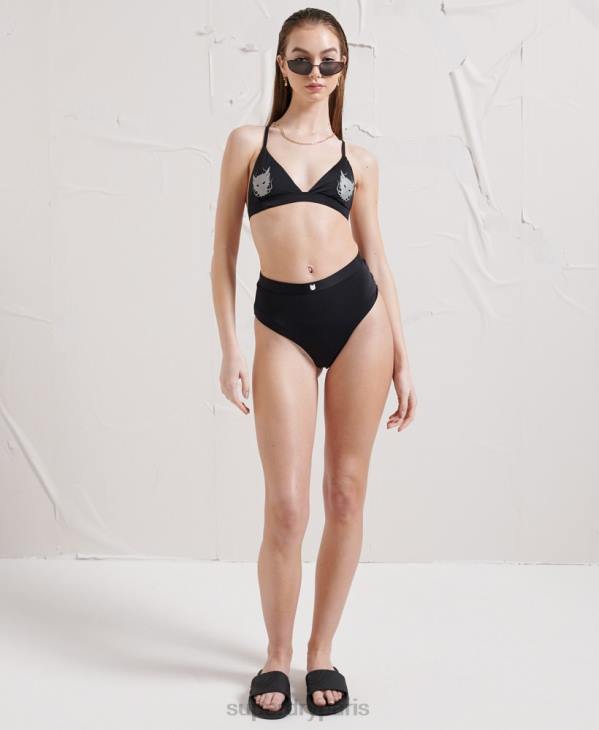 Superdry femmes haut de bikini tricolore dragon D64Z3232 vêtements noir