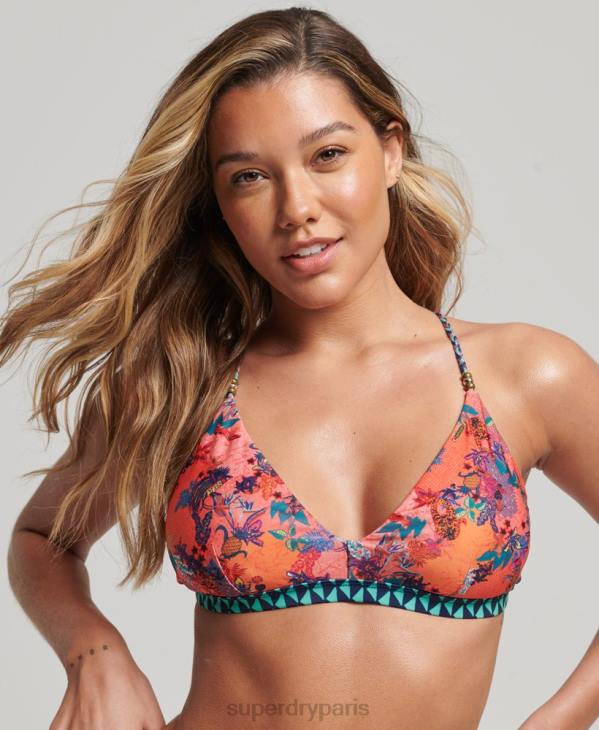 Superdry femmes haut de bikini tropical vintage D64Z6747 vêtements corail