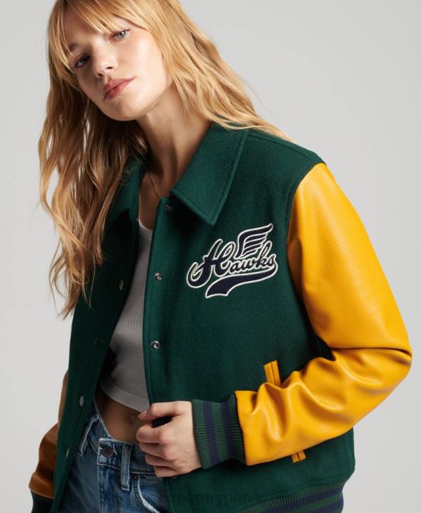 Superdry femmes bombardier universitaire mixte vintage D64Z5436 vêtements vert