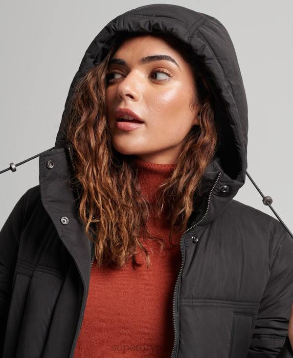 Superdry femmes doudoune à capuche en microfibre D64Z3823 vêtements noir