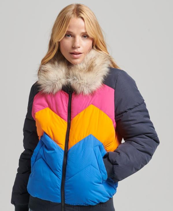 Superdry femmes doudoune courte à empiècements rétro D64Z5429 vêtements marine