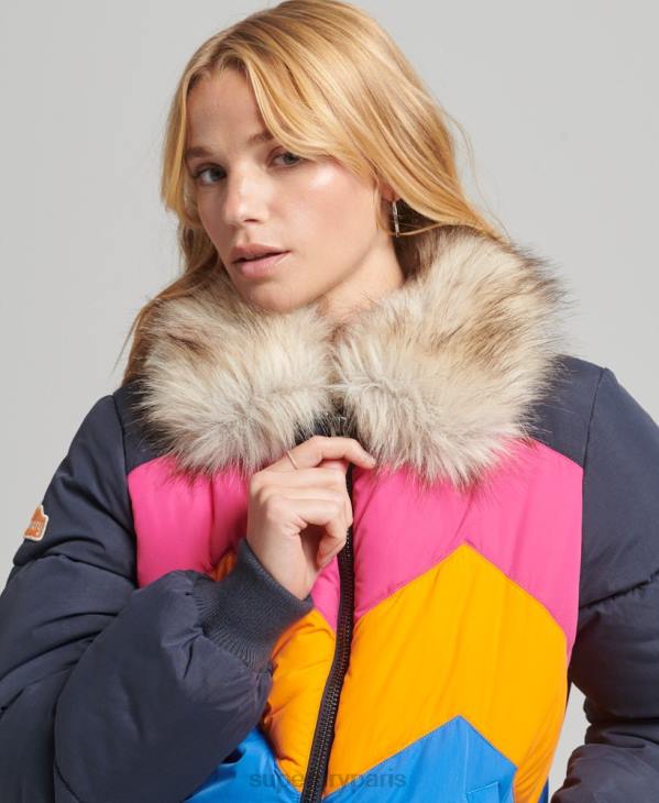 Superdry femmes doudoune courte à empiècements rétro D64Z5429 vêtements marine
