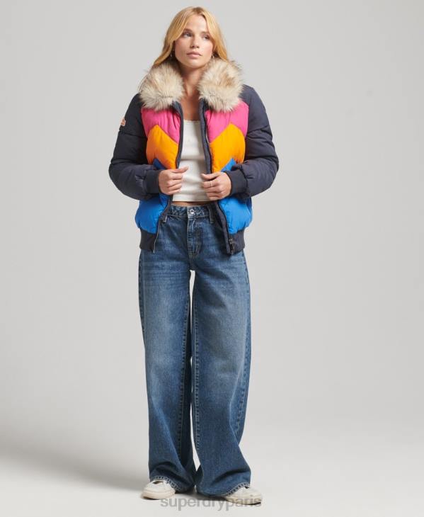 Superdry femmes doudoune courte à empiècements rétro D64Z5429 vêtements marine