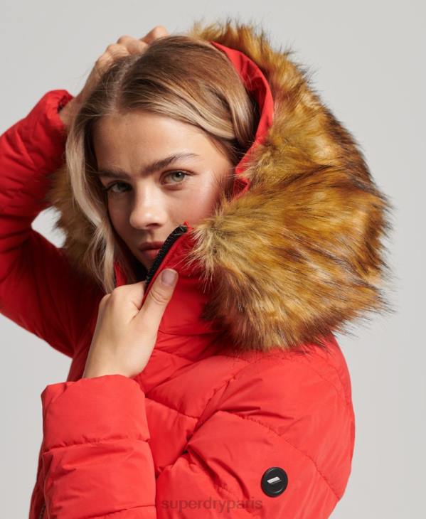 Superdry femmes doudoune longue arctique D64Z5591 vêtements rouge