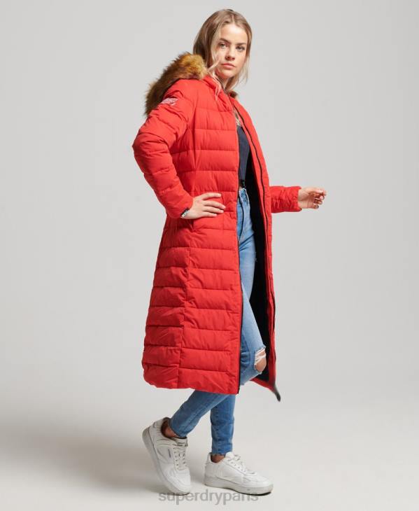 Superdry femmes doudoune longue arctique D64Z5591 vêtements rouge