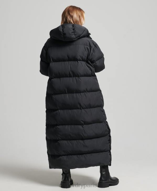 Superdry femmes doudoune longue à capuche D64Z3578 vêtements noir