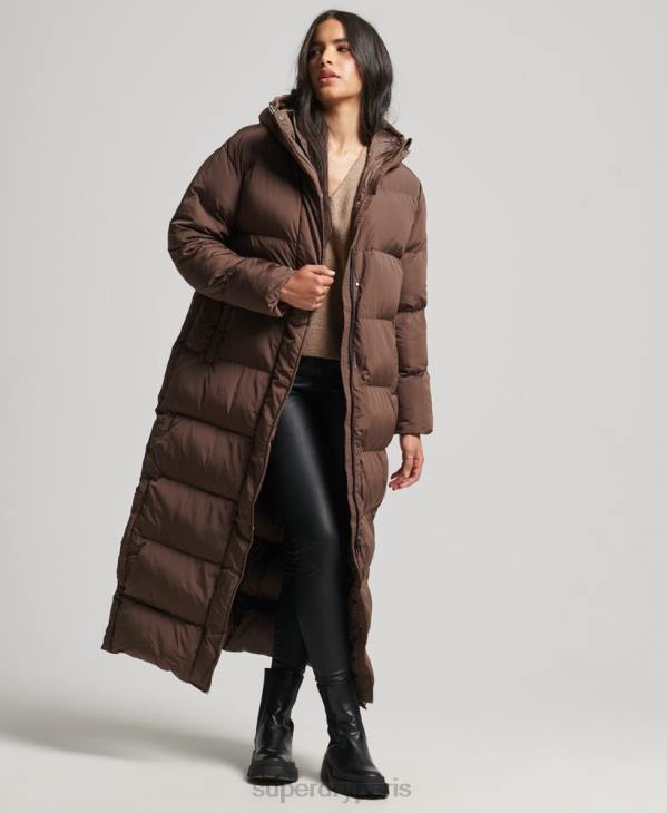 Superdry femmes doudoune longue à capuche D64Z3579 vêtements brun