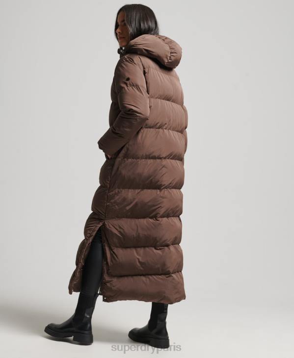 Superdry femmes doudoune longue à capuche D64Z3579 vêtements brun