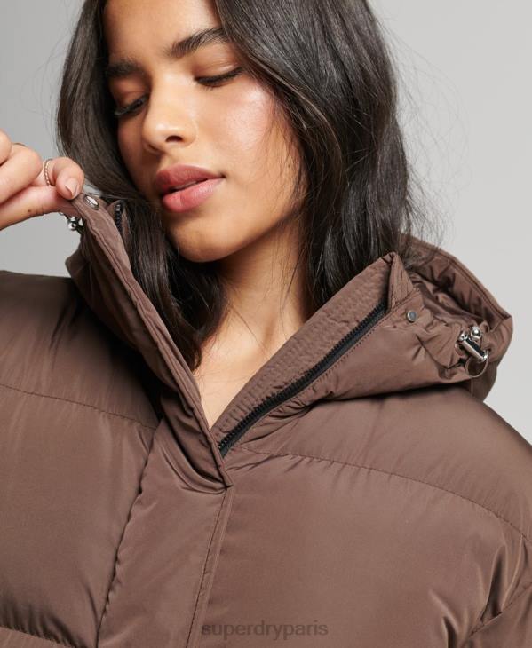 Superdry femmes doudoune longue à capuche D64Z3579 vêtements brun