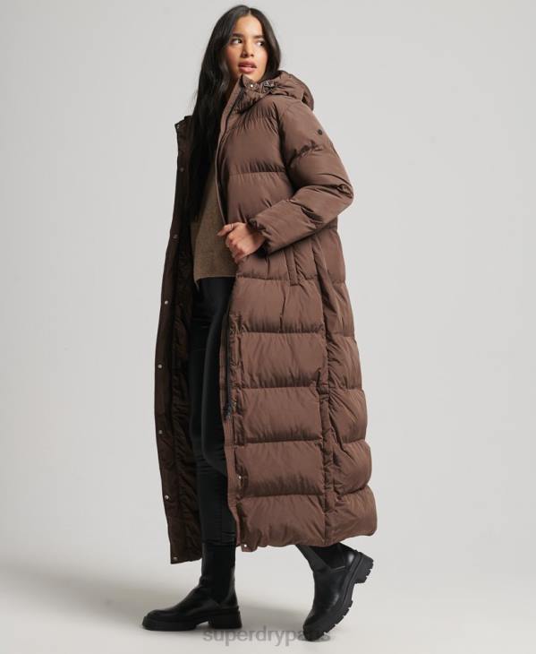 Superdry femmes doudoune longue à capuche D64Z3579 vêtements brun