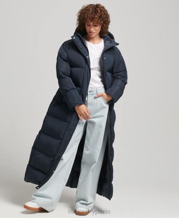 Superdry femmes doudoune longue à capuche D64Z3594 vêtements marine