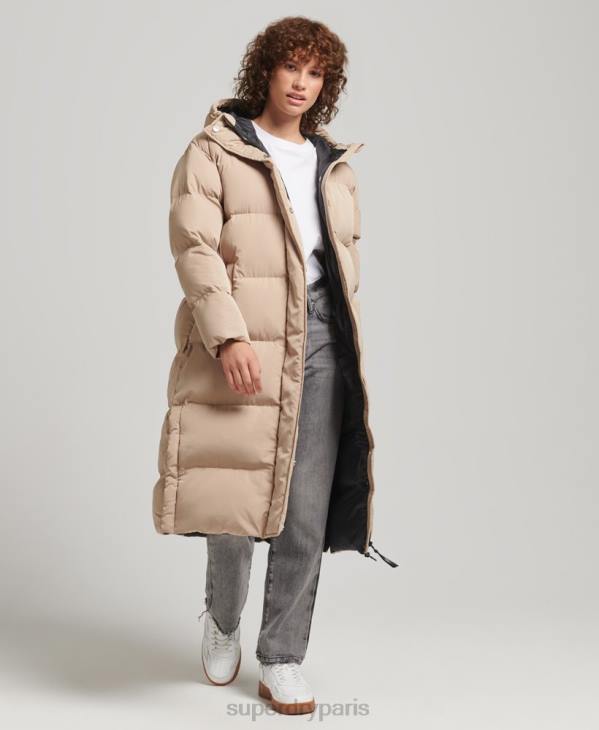 Superdry femmes doudoune longue à capuche D64Z3595 vêtements beige