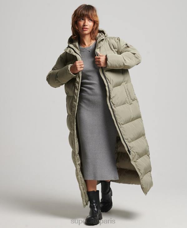 Superdry femmes doudoune longue à capuche D64Z3693 vêtements kaki