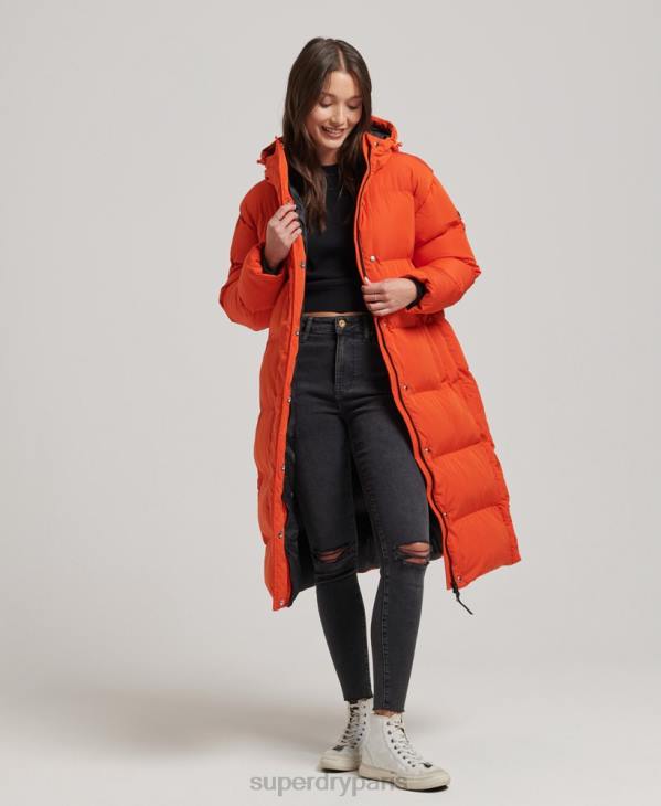 Superdry femmes doudoune longue à capuche D64Z3710 vêtements orange