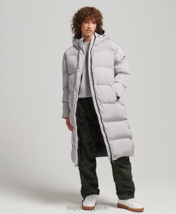 Superdry femmes doudoune longue à capuche D64Z3743 vêtements gris clair
