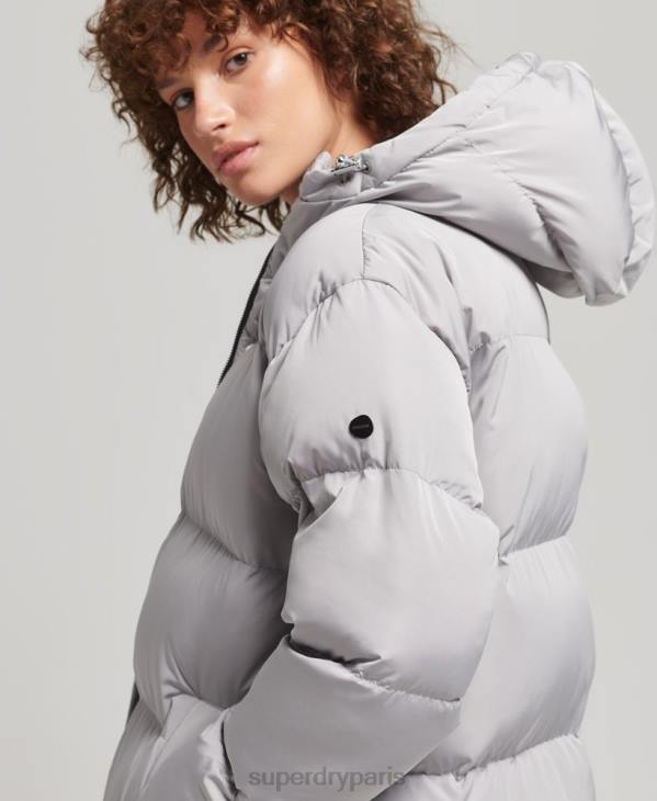 Superdry femmes doudoune longue à capuche D64Z3743 vêtements gris clair