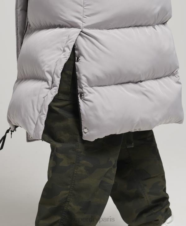 Superdry femmes doudoune longue à capuche D64Z3743 vêtements gris clair