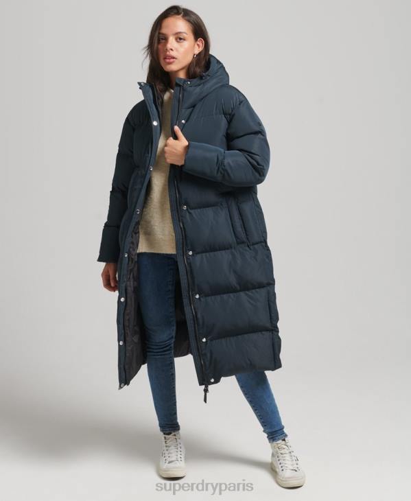 Superdry femmes doudoune longue à capuche D64Z3744 vêtements marine