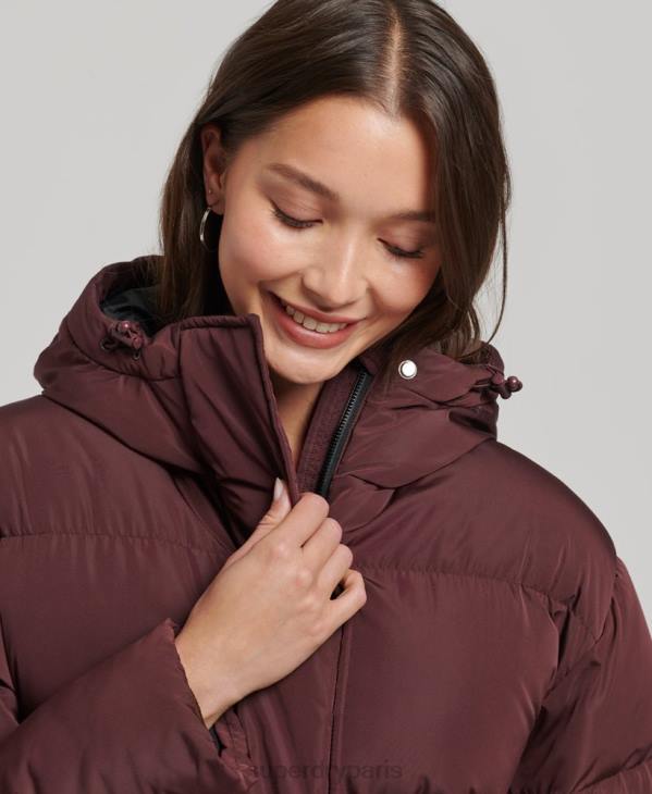 Superdry femmes doudoune longue à capuche D64Z3765 vêtements rouge