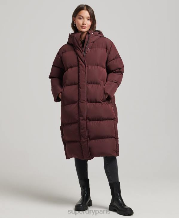 Superdry femmes doudoune longue à capuche D64Z3765 vêtements rouge