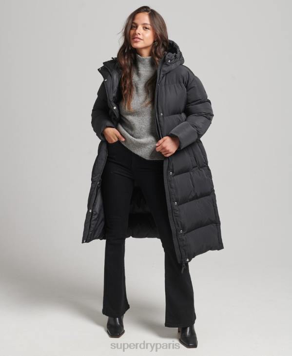Superdry femmes doudoune longue à capuche D64Z3815 vêtements noir