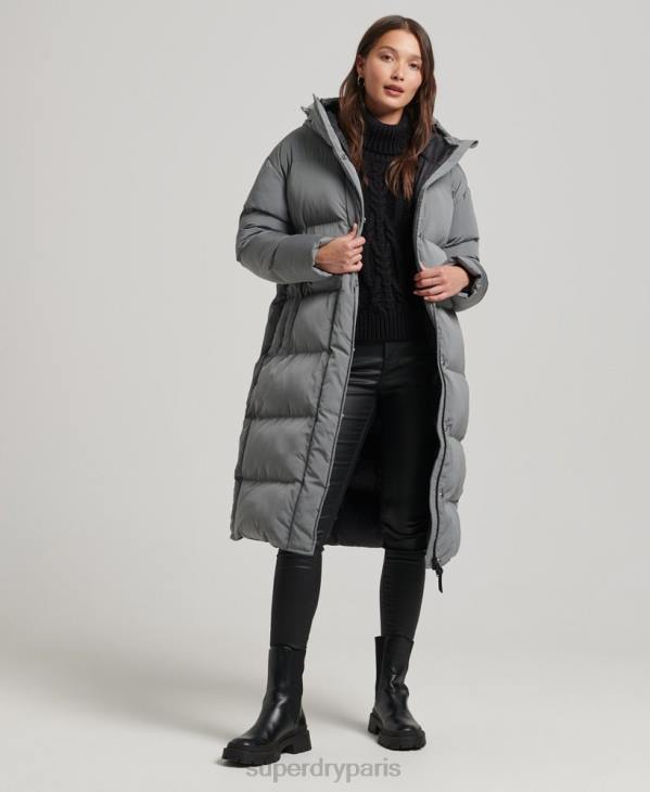 Superdry femmes doudoune longue à capuche D64Z5503 vêtements gris