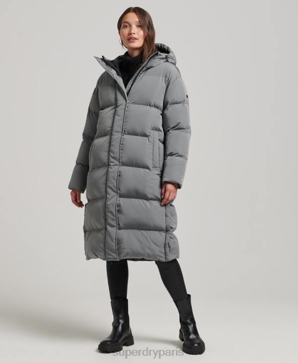 Superdry femmes doudoune longue à capuche D64Z5503 vêtements gris