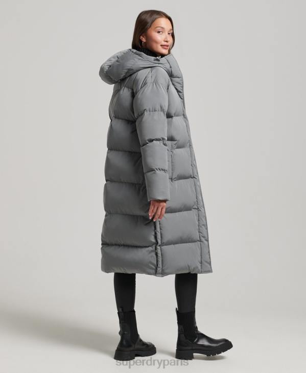 Superdry femmes doudoune longue à capuche D64Z5503 vêtements gris