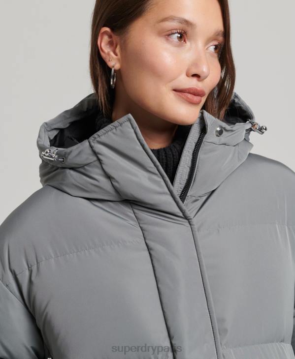 Superdry femmes doudoune longue à capuche D64Z5503 vêtements gris