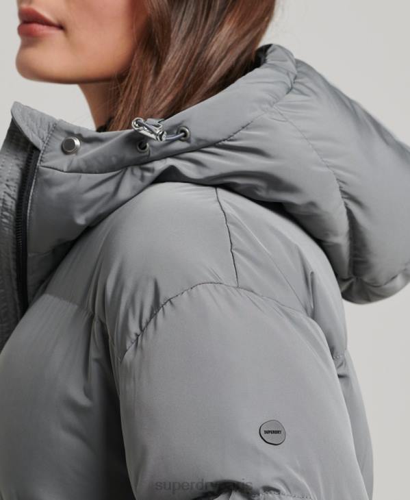 Superdry femmes doudoune longue à capuche D64Z5503 vêtements gris