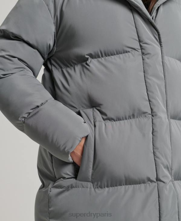 Superdry femmes doudoune longue à capuche D64Z5503 vêtements gris