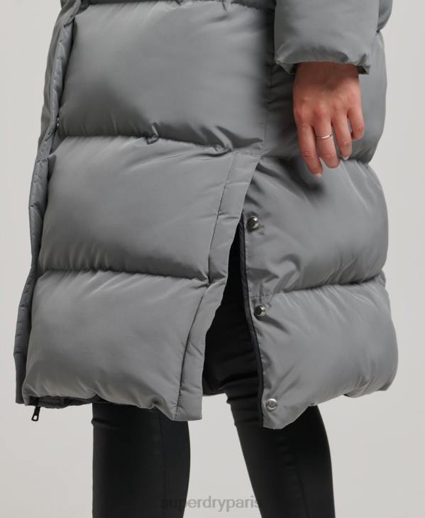 Superdry femmes doudoune longue à capuche D64Z5503 vêtements gris