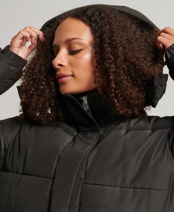 Superdry femmes doudoune longue à capuche D64Z5647 vêtements noir