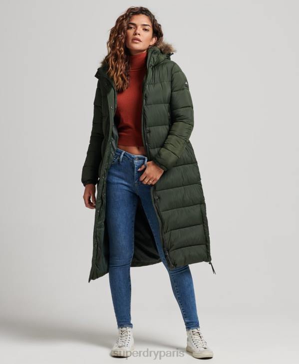 Superdry femmes doudoune longue à capuche en fausse fourrure D64Z3626 vêtements vert