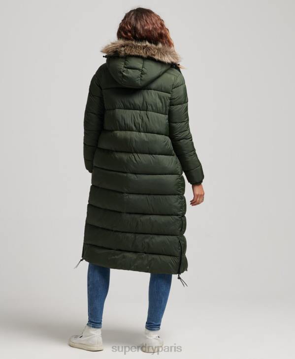 Superdry femmes doudoune longue à capuche en fausse fourrure D64Z3626 vêtements vert