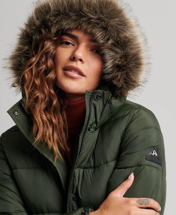Superdry femmes doudoune longue à capuche en fausse fourrure D64Z3626 vêtements vert